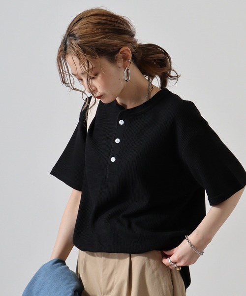 JEMORGAN（ジェーイーモーガン）の「JEMORGAN ワッフル/フライス 半袖ヘンリーネックT (パック)（Tシャツ/カットソー・メンズ・ホワイト/ネイビー/カーキ/ブラック/杢グレー/ナチュラル/チャコール/オフホワイト/ブラック系その他/グレー系その他・XL/L/M/S）」の4枚目の写真