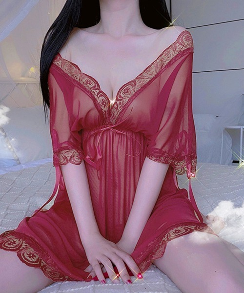 Miniministore(ミニミニストア)の「コスプレ セクシー シアーチュール(ルームウェア/パジャマ・レディース・ワインレッド/ピンクベージュ/パープル/コーラルピンク/ブラック/ホワイト・FREE)」の6枚目の写真