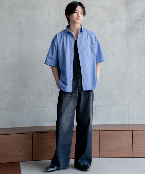 SINSS（シンス）の「Wide silhouette HS shirt / ワイドシルエットHSシャツ（シャツ/ブラウス・メンズ・ネイビー/サックスブルー/ライトグレー/ホワイト/ブラック・SMALL/MEDIUM/LARGE）」の6枚目の写真