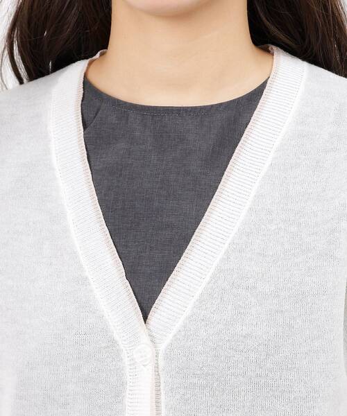 OPAQUE.CLIP(オペークドットクリップ)の「配色ラインVネックシアーカーディガン【洗濯機洗い可】(カーディガン/ボレロ・レディース・ホワイト系5/ブラック系4/ブラウン系その他5・38/40/42)」の20枚目の写真