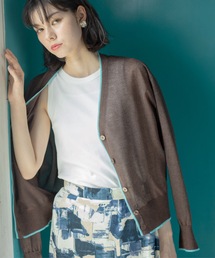 OPAQUE.CLIP | 配色ラインVネックシアーカーディガン【洗濯機洗い可】(カーディガン/ボレロ)