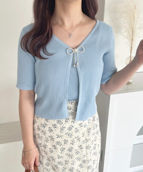 apres jour（アプレジュール）の「ビジューリボンリブアンサンブル【ZOZOTOWN限定アイテム】（アンサンブル・レディース・ピンク/ブラック/ライトブルー・X-LARGE/フリー）」の8枚目の写真