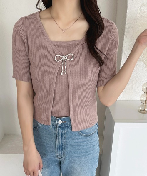 apres jour（アプレジュール）の「ビジューリボンリブアンサンブル【ZOZOTOWN限定アイテム】（アンサンブル・レディース・ピンク/ブラック/ライトブルー・X-LARGE/フリー）」の22枚目の写真