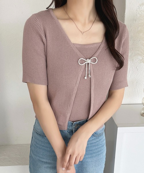 apres jour（アプレジュール）の「ビジューリボンリブアンサンブル【ZOZOTOWN限定アイテム】（アンサンブル・レディース・ピンク/ブラック/ライトブルー・X-LARGE/フリー）」の15枚目の写真