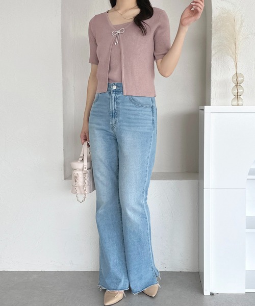 apres jour（アプレジュール）の「ビジューリボンリブアンサンブル【ZOZOTOWN限定アイテム】（アンサンブル・レディース・ピンク/ブラック/ライトブルー・X-LARGE/フリー）」の17枚目の写真