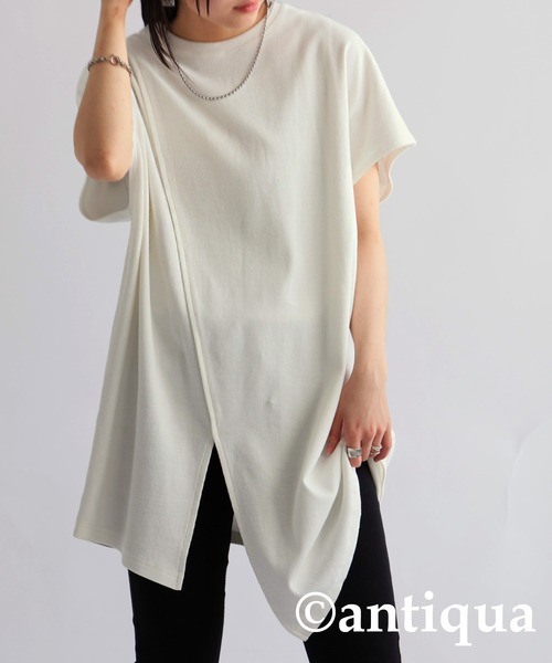 antiqua(アンティカ)の「スリットロングリブトップス(Tシャツ/カットソー・レディース・オフホワイト/ブラック・ONESIZE)」の9枚目の写真