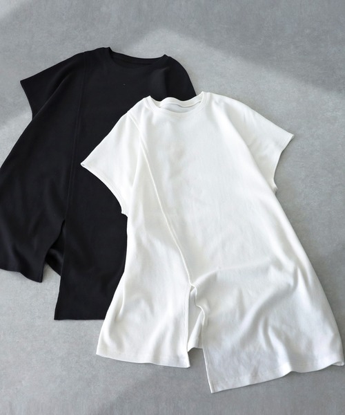antiqua(アンティカ)の「スリットロングリブトップス(Tシャツ/カットソー・レディース・オフホワイト/ブラック・ONESIZE)」の17枚目の写真