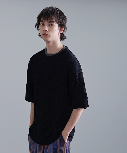 Revo.(レボ)の「Revo. 接触冷感 透かし編み SS サマーニット(Tシャツ/カットソー・メンズ・カーキ/ブラック/ホワイト・2/1)」の6枚目の写真