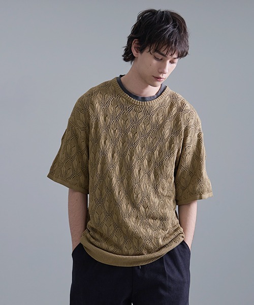 Revo.(レボ)の「Revo. 接触冷感 透かし編み SS サマーニット(Tシャツ/カットソー・メンズ・カーキ/ブラック/ホワイト・2/1)」の7枚目の写真