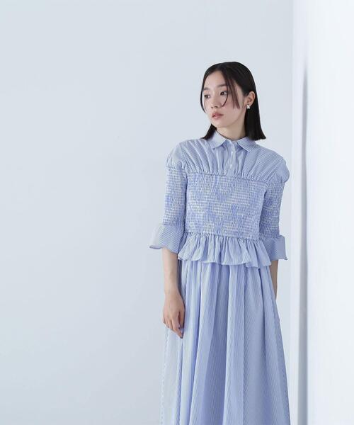 NATURAL BEAUTY BASIC(ナチュラルビューティーベーシック)の「ストライプシャツビスチェワンピース(シャツワンピース・レディース・ブルー系その他/ベージュ系その他・MEDIUM/SMALL)」の9枚目の写真