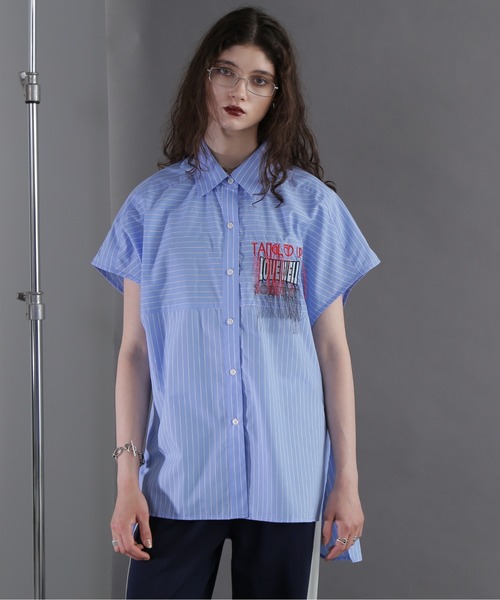 OKIRAKU(オキラク)の「(OKIRAKU×ROSEBUD)ストライプパネル フリンジエンブロイダリー チュニックシャツ(シャツ/ブラウス・レディース・ベージュ/ブルー・FREE)」の14枚目の写真