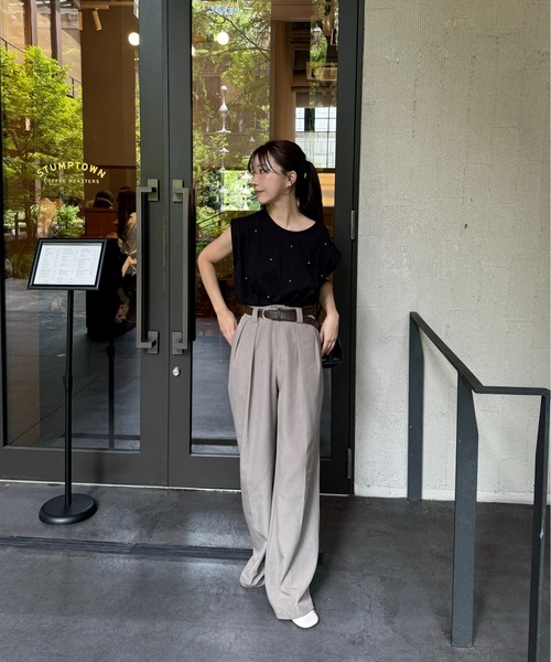 I_am(アイアム)の「pearl tuck tank / パールタックタンク(Tシャツ/カットソー・レディース・ブラック/ホワイト/チャコール・FREE)」の14枚目の写真