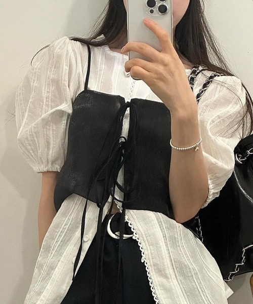 aimoha（アイモハ）の「軽やかな着心地ミニマルデザインキャミソール（キャミソール・レディース・ブラック/グレー/ブラウン/オフホワイト・FREE）」の9枚目の写真