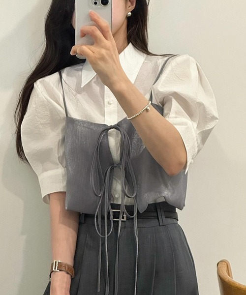 aimoha（アイモハ）の「軽やかな着心地ミニマルデザインキャミソール（キャミソール・レディース・ブラック/グレー/ブラウン/オフホワイト・FREE）」の11枚目の写真