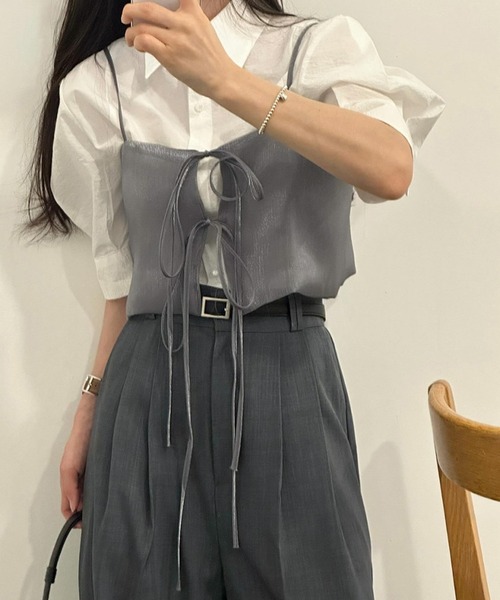 aimoha（アイモハ）の「軽やかな着心地ミニマルデザインキャミソール（キャミソール・レディース・ブラック/グレー/ブラウン/オフホワイト・FREE）」の15枚目の写真