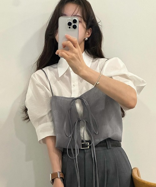 aimoha（アイモハ）の「軽やかな着心地ミニマルデザインキャミソール（キャミソール・レディース・ブラック/グレー/ブラウン/オフホワイト・FREE）」の16枚目の写真