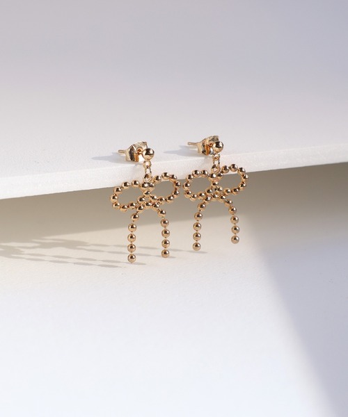 セール】ボールチェーンリボンピアス（ピアス（両耳用