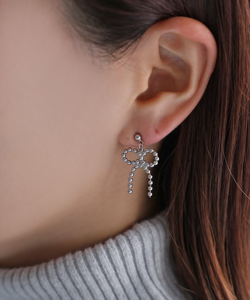 Adina Eden ピアス ドロップ ボウ タイ リボン チェーン Adina Eden Herringbone Bow Tie Drop Stud Earring