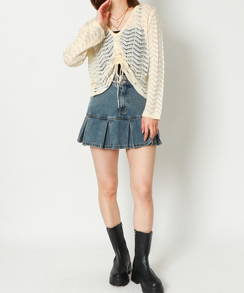 GORGE（ゴージ）の「《透かし編み×ドロスト》レディース ニットプルオーバー シアー 長袖 春夏秋（カーディガン/ボレロ・レディース・モカ/オフホワイト/ブラック・F）」の4枚目の写真