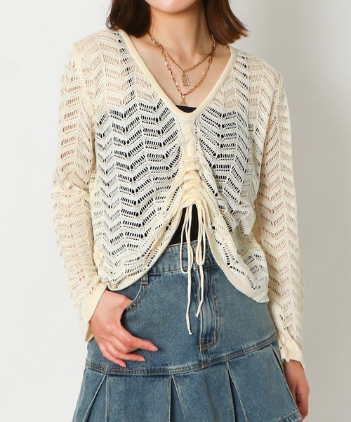 GORGE（ゴージ）の「《透かし編み×ドロスト》レディース ニットプルオーバー シアー 長袖 春夏秋（カーディガン/ボレロ・レディース・モカ/オフホワイト/ブラック・F）」の7枚目の写真