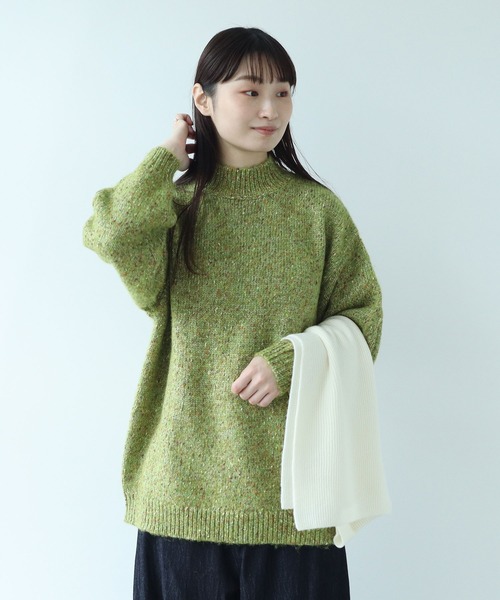 bulle de savon(ビュルデサボン)の「Melange yarn ハイネックプルオーバー(ニット/セーター・レディース・ライム/ブルー/ピンク・FREE)」の2枚目の写真