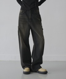 UNE MANSION（ユヌマンション）の「【XS-Lサイズ展開】 【ユニーク両サイドポケットループフック】ビンテージウォッシングユニークポケットループフックストレートデニムパンツ（デニムパンツ）」