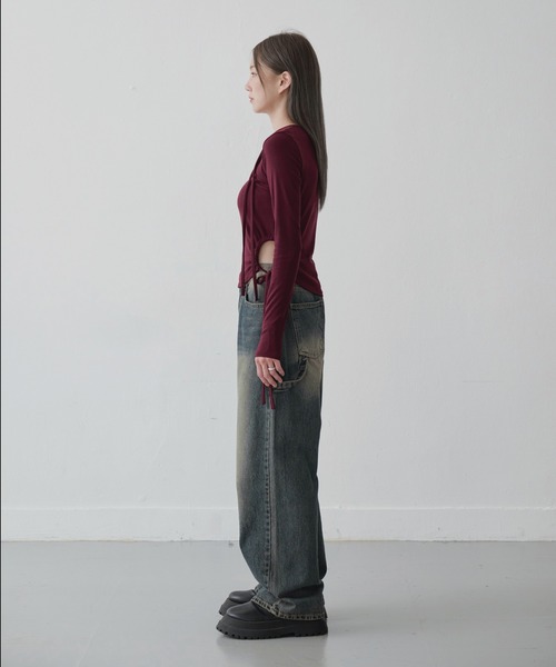 UNE MANSION（ユヌマンション）の「【XS-Lサイズ展開】 【ユニーク両サイドポケットループフック】ビンテージウォッシングユニークポケットループフックストレートデニムパンツ（デニムパンツ・レディース・ブラック/ブルー・X-SMALL/SMALL/MEDIUM/LARGE）」の15枚目の写真