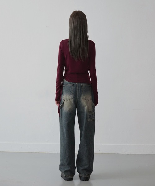 UNE MANSION（ユヌマンション）の「【XS-Lサイズ展開】 【ユニーク両サイドポケットループフック】ビンテージウォッシングユニークポケットループフックストレートデニムパンツ（デニムパンツ・レディース・ブラック/ブルー・X-SMALL/SMALL/MEDIUM/LARGE）」の16枚目の写真