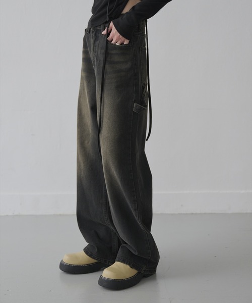 UNE MANSION（ユヌマンション）の「【XS-Lサイズ展開】 【ユニーク両サイドポケットループフック】ビンテージウォッシングユニークポケットループフックストレートデニムパンツ（デニムパンツ・レディース・ブラック/ブルー・X-SMALL/SMALL/MEDIUM/LARGE）」の5枚目の写真