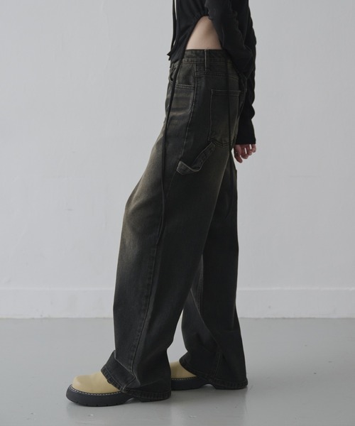 UNE MANSION（ユヌマンション）の「【XS-Lサイズ展開】 【ユニーク両サイドポケットループフック】ビンテージウォッシングユニークポケットループフックストレートデニムパンツ（デニムパンツ・レディース・ブラック/ブルー・X-SMALL/SMALL/MEDIUM/LARGE）」の6枚目の写真