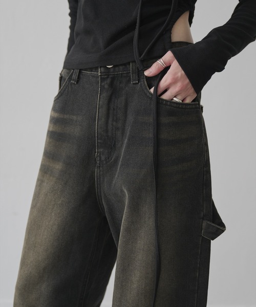UNE MANSION（ユヌマンション）の「【XS-Lサイズ展開】 【ユニーク両サイドポケットループフック】ビンテージウォッシングユニークポケットループフックストレートデニムパンツ（デニムパンツ・レディース・ブラック/ブルー・X-SMALL/SMALL/MEDIUM/LARGE）」の19枚目の写真