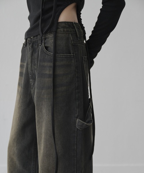 UNE MANSION（ユヌマンション）の「【XS-Lサイズ展開】 【ユニーク両サイドポケットループフック】ビンテージウォッシングユニークポケットループフックストレートデニムパンツ（デニムパンツ・レディース・ブラック/ブルー・X-SMALL/SMALL/MEDIUM/LARGE）」の21枚目の写真