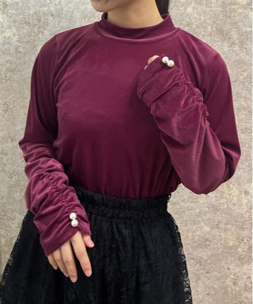 axes femme（アクシーズファム）の「ギャザーシアーベロアインナー（Tシャツ/カットソー・レディース・ブラック/ピンク/ブルーグリーン/モカ・FREE）」の4枚目の写真