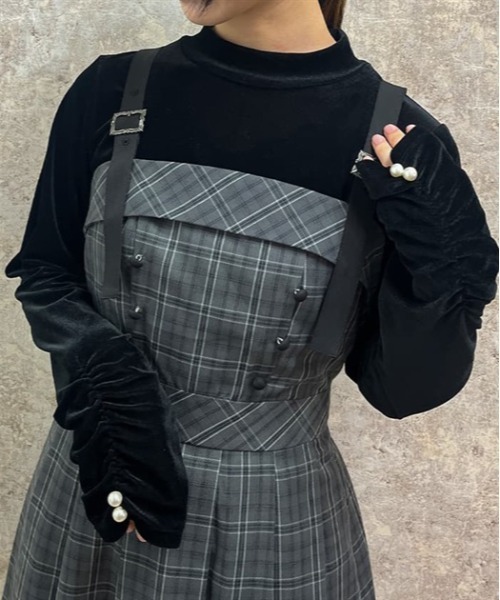 axes femme（アクシーズファム）の「ギャザーシアーベロアインナー（Tシャツ/カットソー・レディース・ブラック/ピンク/ブルーグリーン/モカ・FREE）」の2枚目の写真