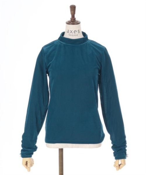 axes femme（アクシーズファム）の「ギャザーシアーベロアインナー（Tシャツ/カットソー・レディース・ブラック/ピンク/ブルーグリーン/モカ・FREE）」の7枚目の写真