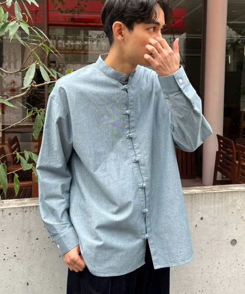 CIAOPANIC(チャオパニック)の「【ZOZO限定】ダンガリーチャイナオーバーサイズシャツ(シャツ/ブラウス・メンズ・ブルー/グリーン/ダークネイビー・XS/S/M/L/XL)」の7枚目の写真