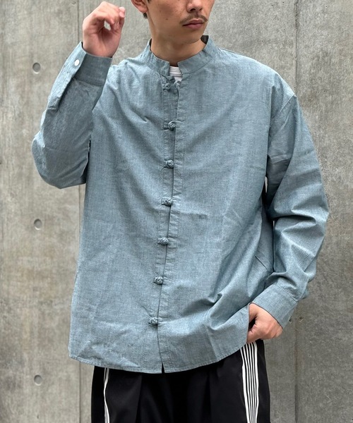 CIAOPANIC(チャオパニック)の「【ZOZO限定】ダンガリーチャイナオーバーサイズシャツ(シャツ/ブラウス・メンズ・ブルー/グリーン/ダークネイビー・XS/S/M/L/XL)」の4枚目の写真