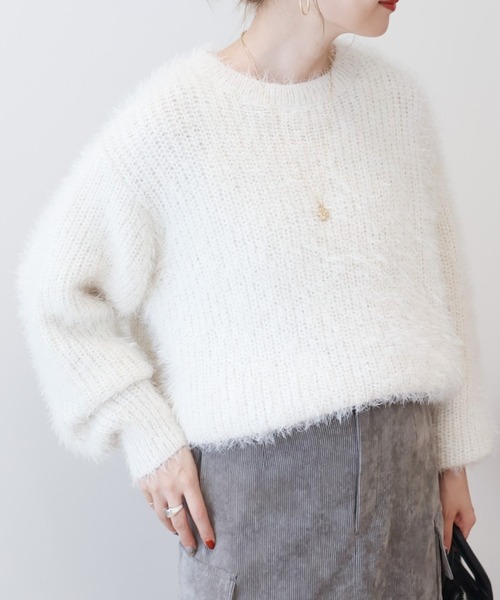 AMERICAN HOLIC(アメリカンホリック)の「フェザーゆるニットプルオーバー(ニット/セーター・レディース・サックスブルー/アイボリー/モカ/ピンク/チャコールグレー・L/M)」の2枚目の写真