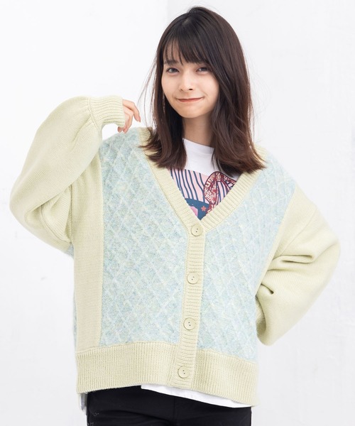 【セール】743006：チェック模様のウール混ニット 切替カーディガン（カーディガン/ボレロ）｜ScoLar（スカラー）