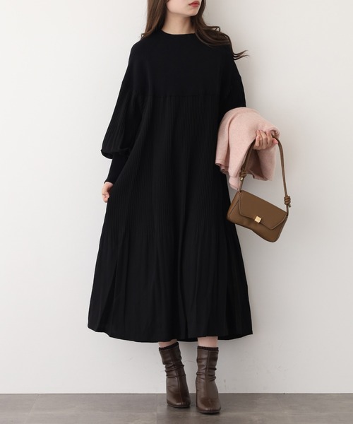 A.N.L(エーエヌエル レーベル)の「A.N.L プリーツ切替ニットワンピース(ワンピース・レディース・グレイッシュベージュ/ブラック/チャコールグレー/レンガ/グリーン/ネイビー・38)」の8枚目の写真