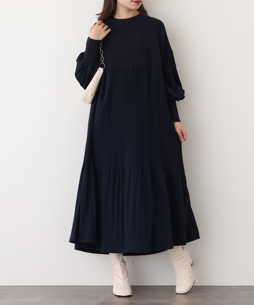 A.N.L(エーエヌエル レーベル)の「A.N.L プリーツ切替ニットワンピース(ワンピース・レディース・グレイッシュベージュ/ブラック/チャコールグレー/レンガ/グリーン/ネイビー・38)」の15枚目の写真