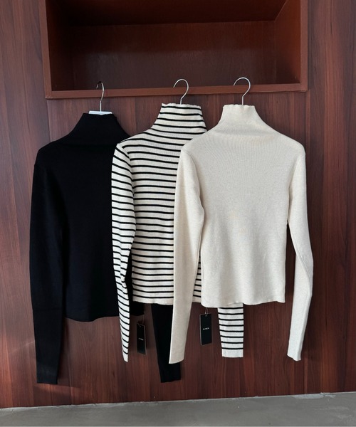 I_am（アイアム）の「smooth high neck rib tops / スムースハイネックリブトップス（ニット/セーター・レディース・ブラック/アイボリー/ホワイト×ブラック・FREE）」の11枚目の写真