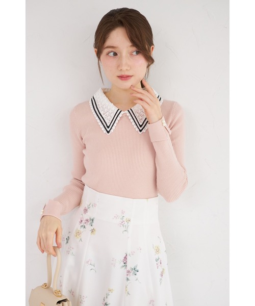 tocco closet(トッコ クローゼット)の「【ZOZO限定】2WAYラインレース襟付きリブニット長袖トップス(ニット/セーター・レディース・ボルドー/ベージュ/アイボリー/ブラック/ネイビー/チャコールグレー/ピンクベージュ/モカ・M)」の7枚目の写真