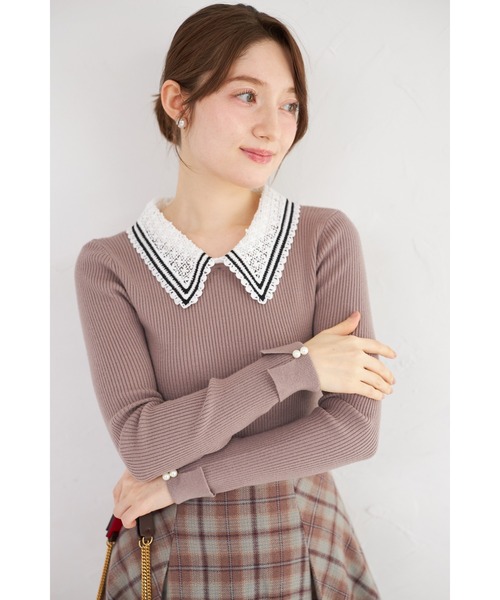 tocco closet(トッコ クローゼット)の「【ZOZO限定】2WAYラインレース襟付きリブニット長袖トップス(ニット/セーター・レディース・ボルドー/ベージュ/アイボリー/ブラック/ネイビー/チャコールグレー/ピンクベージュ/モカ・M)」の5枚目の写真
