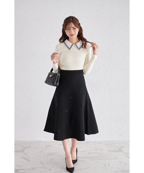 ZOZO限定】2WAYラインレース襟付きリブニット長袖トップス（ニット