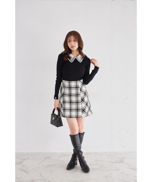 ZOZO限定】2WAYラインレース襟付きリブニット長袖トップス（ニット