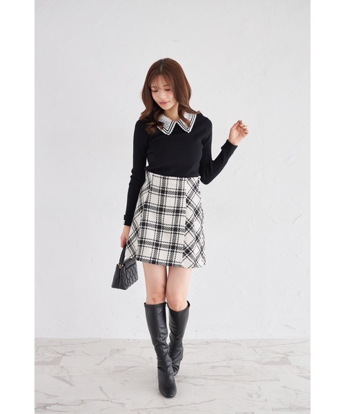 ZOZO限定】2WAYラインレース襟付きリブニット長袖トップス（ニット