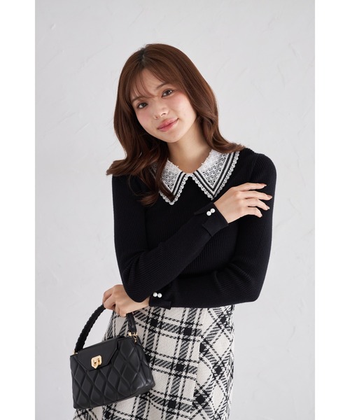 ZOZO限定】2WAYラインレース襟付きリブニット長袖トップス（ニット