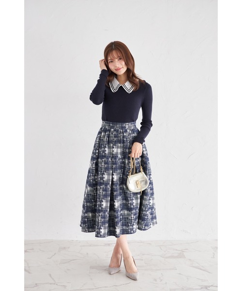 ZOZO限定】2WAYラインレース襟付きリブニット長袖トップス（ニット