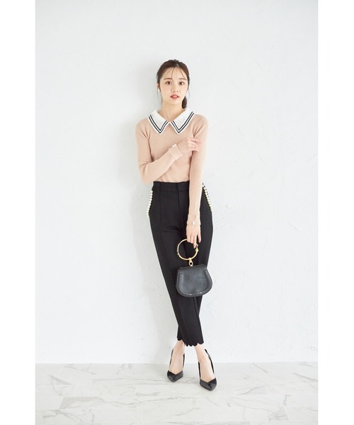 tocco closet(トッコ クローゼット)の「【ZOZO限定】2WAYラインレース襟付きリブニット長袖トップス(ニット/セーター・レディース・ボルドー/ベージュ/アイボリー/ブラック/ネイビー/チャコールグレー/ピンクベージュ/モカ・M)」の9枚目の写真